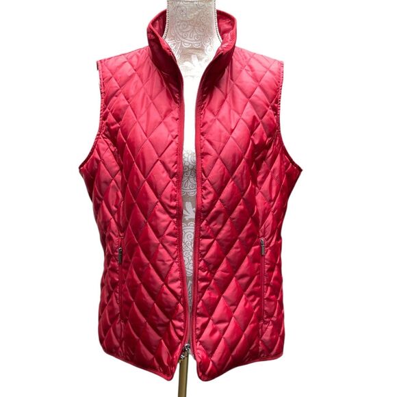 Lands’ End Women’s Red Quilted Vest XL Lightweight Zip Pockets Primaloft - Picture 4 of 12